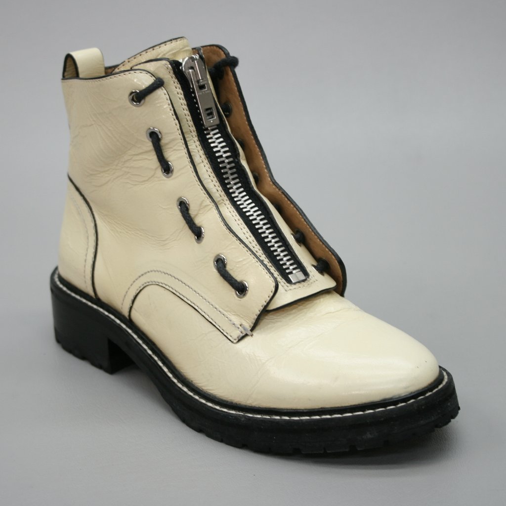 Rag & Bone 35 Ladies 5 Cannon Antique White Crinkle Lace & Zipper Combat Booties
